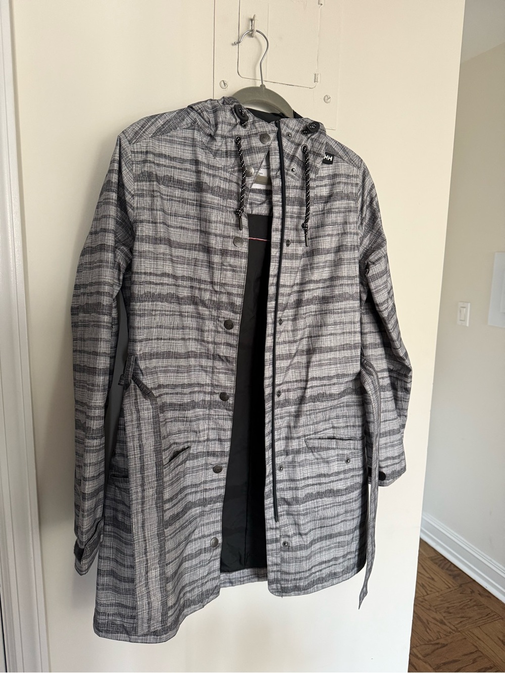 Helly Hansen Gray Plaid Hooded Raincoat